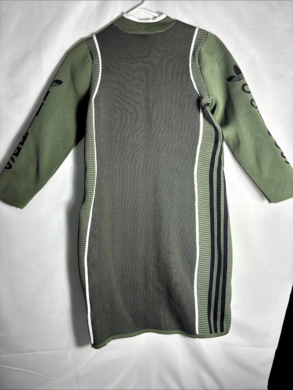 adidas Originals Olive Green Ribbed Knit Mock Neck Bodycon Dress size Large